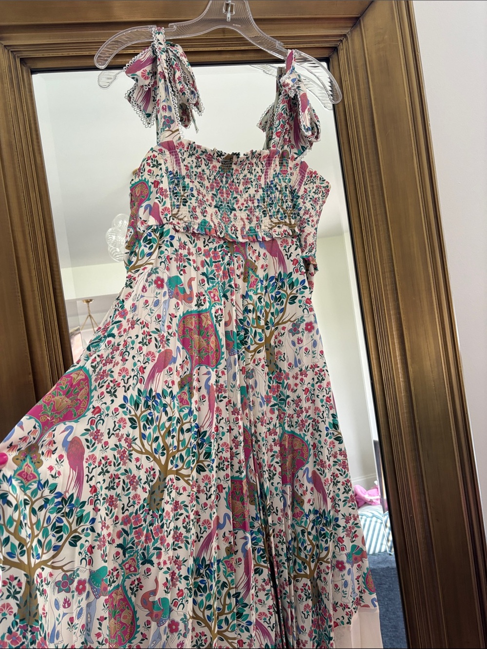 Floral & Peacock Tie-Shoulder Midi Dress - Pink Multi